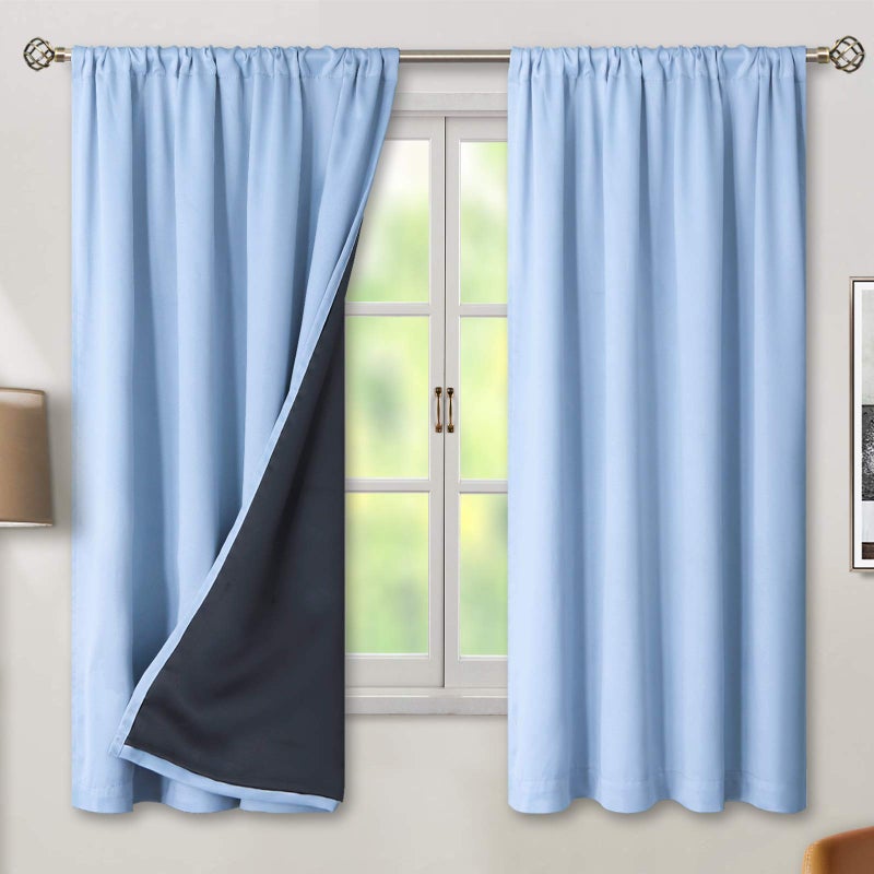 BGment Thermal Insulated 100% Blackout Curtains for Bedroom with Black Liner, Double Layer Full Room Darkening Noise Reducing Rod Pocket Curtain (52 x 63 Inch, Spa Blue, 2 Panels) - Image 1